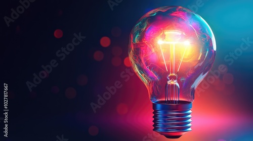 Lightbulb with a colorful, abstract glow and ample space for adding text