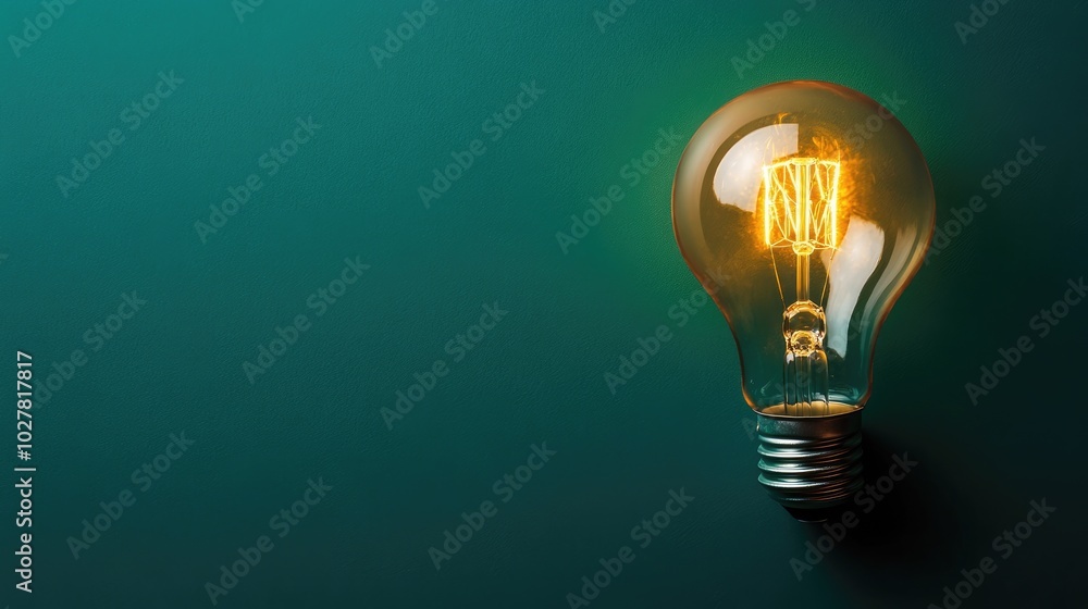 Lightbulb with a deep green backdrop, ample copy space for adding text Lightbulb with a deep green backdrop, ample copy space for adding text
