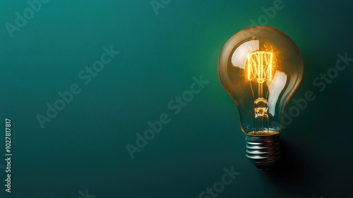 Lightbulb with a deep green backdrop, ample copy space for adding text