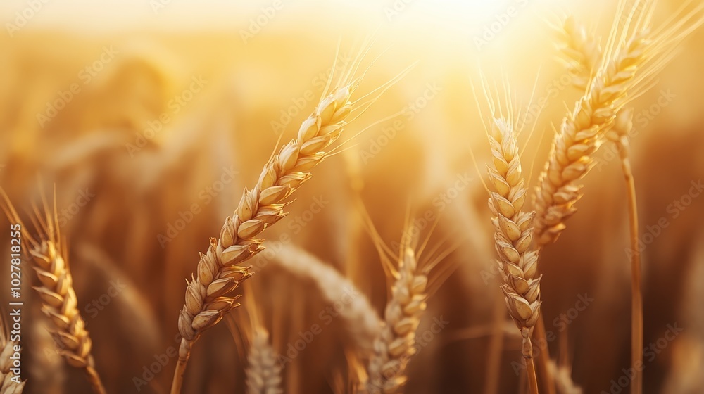 Close-up of wheat stalks in the afternoon sun, illustrating the essence of growth and harvest with their golden hue and flowing form in the field. Close-up of wheat stalks in the afternoon sun, illustrating the essence of growth and harvest with their golden hue and flowing form in the field.