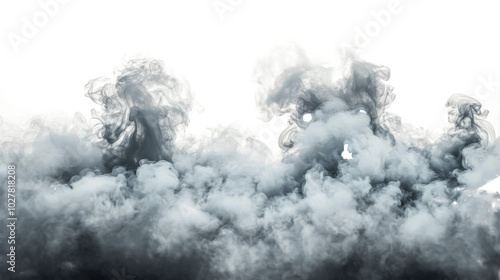 Ethereal gray smoke wisps swirling quietly across a white background