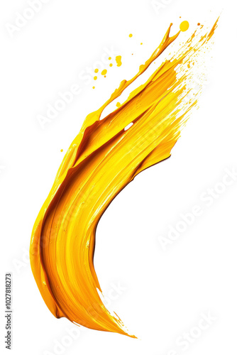 Bright yellow paint stroke on a white canvas creating a vivid, artistic expre...
