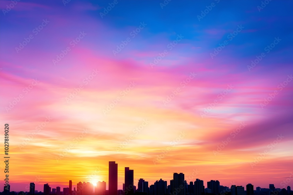Vibrant Sunset over Bustling City Skyline with Towering Skyscrapers Vibrant Sunset over Bustling City Skyline with Towering Skyscrapers