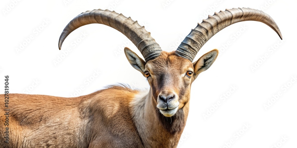 mountain goat, white background, wildlife, wild animal, herbivorous, endangered species, arid climate, Scimitar horned Ibex isolated on white background Aerial mountain goat, white background, wildlife, wild animal, herbivorous, endangered species, arid climate, Scimitar horned Ibex isolated on white background Aerial