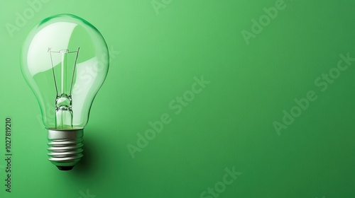 Lightbulb with a smooth green background, plenty of space for text