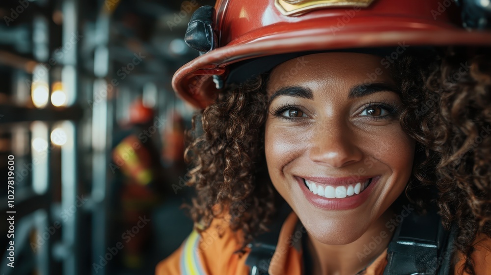 A cheerful firefighter is depicted in a spontaneous moment, wearing a bright orange uniform and helmet, ready to face challenges with a confident smile. A cheerful firefighter is depicted in a spontaneous moment, wearing a bright orange uniform and helmet, ready to face challenges with a confident smile.