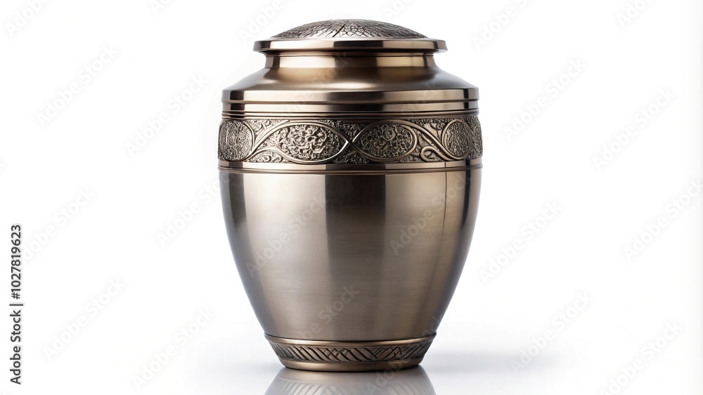 Engraved funeral urn isolated for memorial ceremonies Engraved funeral urn isolated for memorial ceremonies