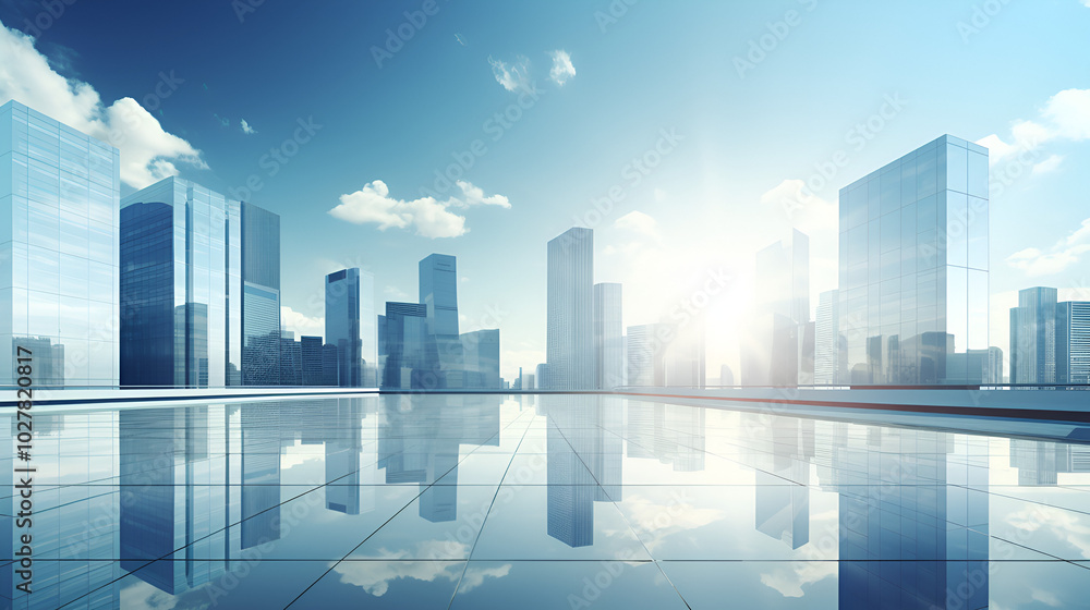 Futuristic Modern Cityscape with Blue Sky and Clouds Futuristic Modern Cityscape with Blue Sky and Clouds