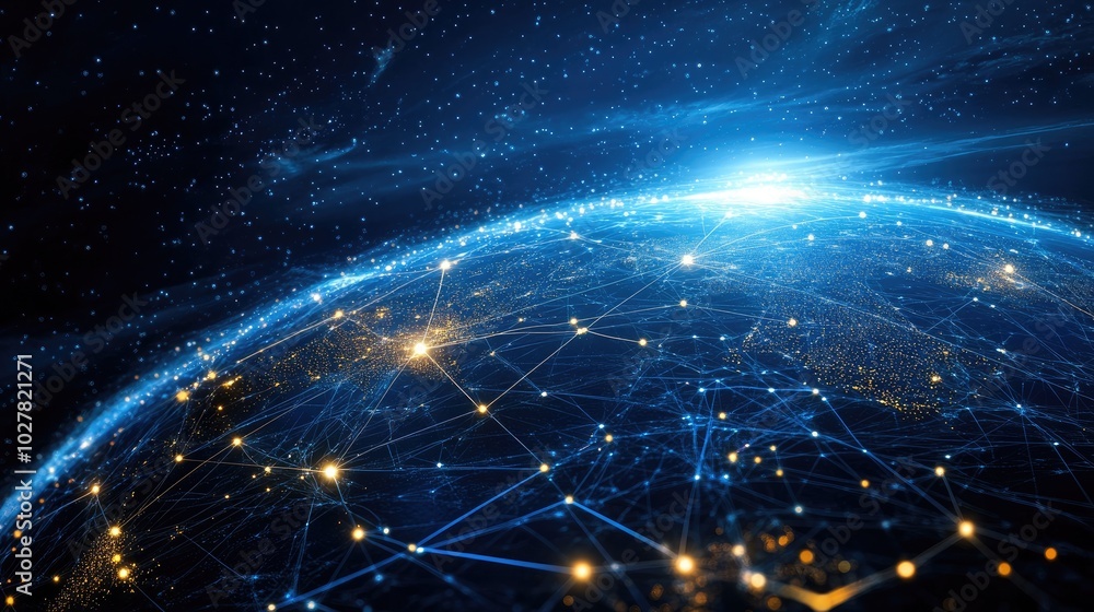 Modern digital globe with glowing network lines and data points, illustrating seamless global connectivity and tech integration Modern digital globe with glowing network lines and data points, illustrating seamless global connectivity and tech integration
