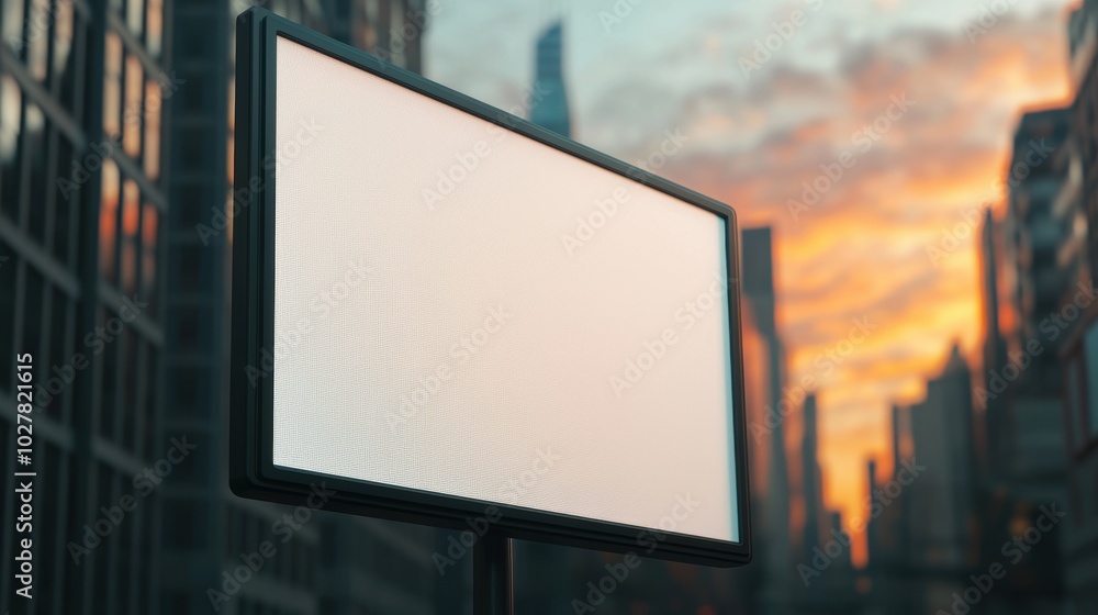 Blank billboard in urban skyline at sunset Blank billboard in urban skyline at sunset