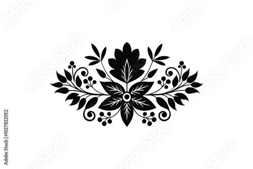  The pattern ornament element leaves and flowers follow each other Russian folk style vector art illustration. 