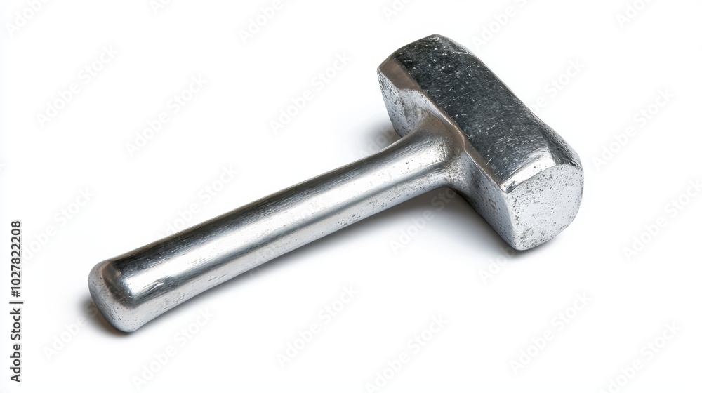 Shiny metal hammer with a smooth, reflective surface, isolated on white, ideal for professional tools or industrial design themes Shiny metal hammer with a smooth, reflective surface, isolated on white, ideal for professional tools or industrial design themes