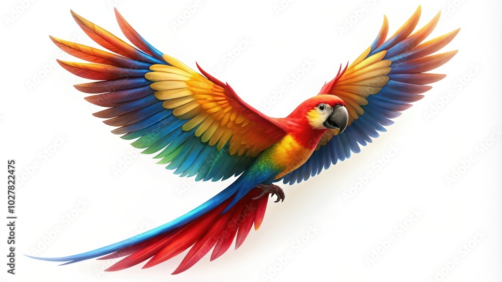 Fototapeta premium Colorful Scarlet Macaw Parrot in Flight with Spread Wings