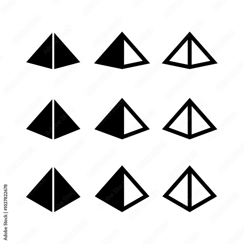 Icon quadrangular pyramid. Symbol of stability and reliability. Egyptian pyramid. Geometric figure. Icon quadrangular pyramid. Symbol of stability and reliability. Egyptian pyramid. Geometric figure.