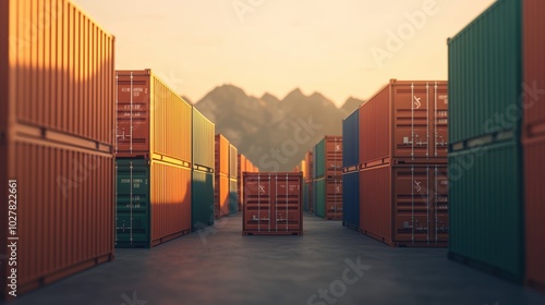 Cargo containers in a storage yard