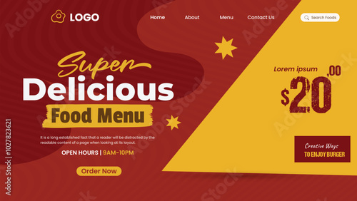 Flat design food landing page template design