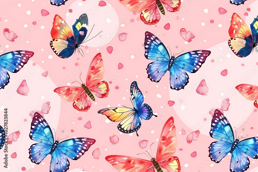 A group of butterflies on a pink background A group of butterflies on a pink background