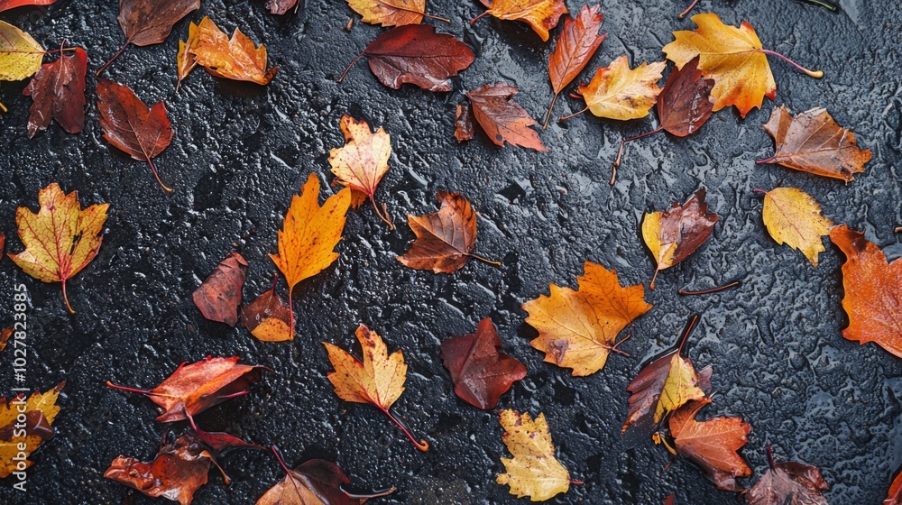 Scattered Autumn Leaves on Wet Pavement Scattered Autumn Leaves on Wet Pavement