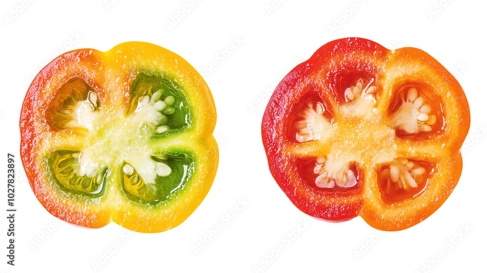 Bell pepper slices, white isolate background Bell pepper slices, white isolate background