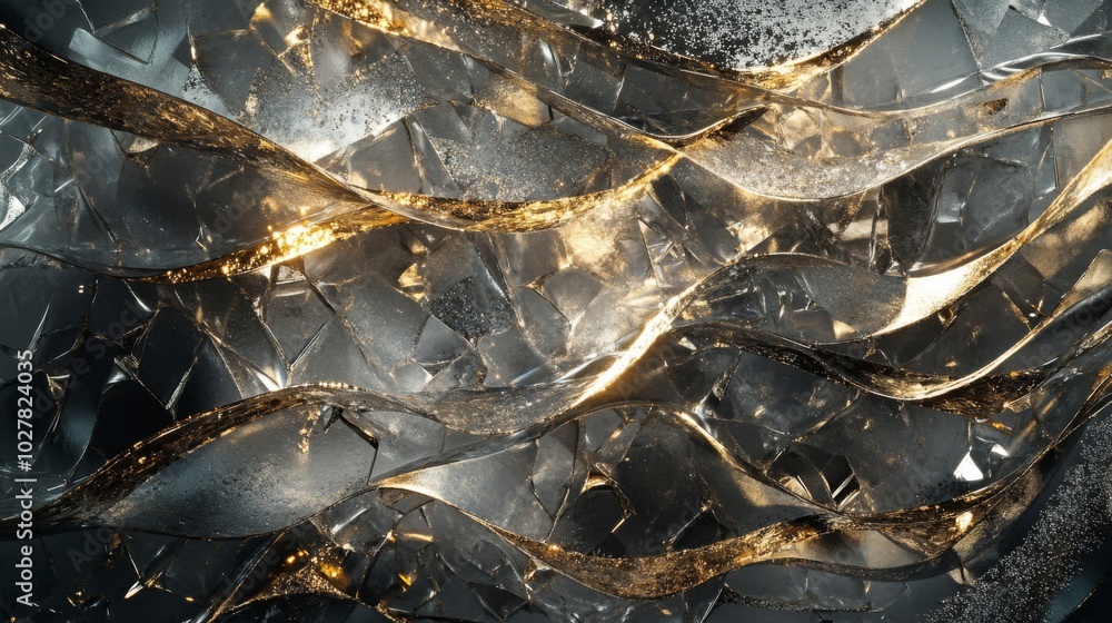 Abstract Black and Gold Wavy Surface with Glittering Texture Abstract Black and Gold Wavy Surface with Glittering Texture