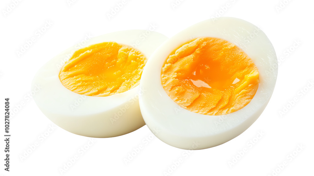 Boiled egg halves, white isolate background Boiled egg halves, white isolate background