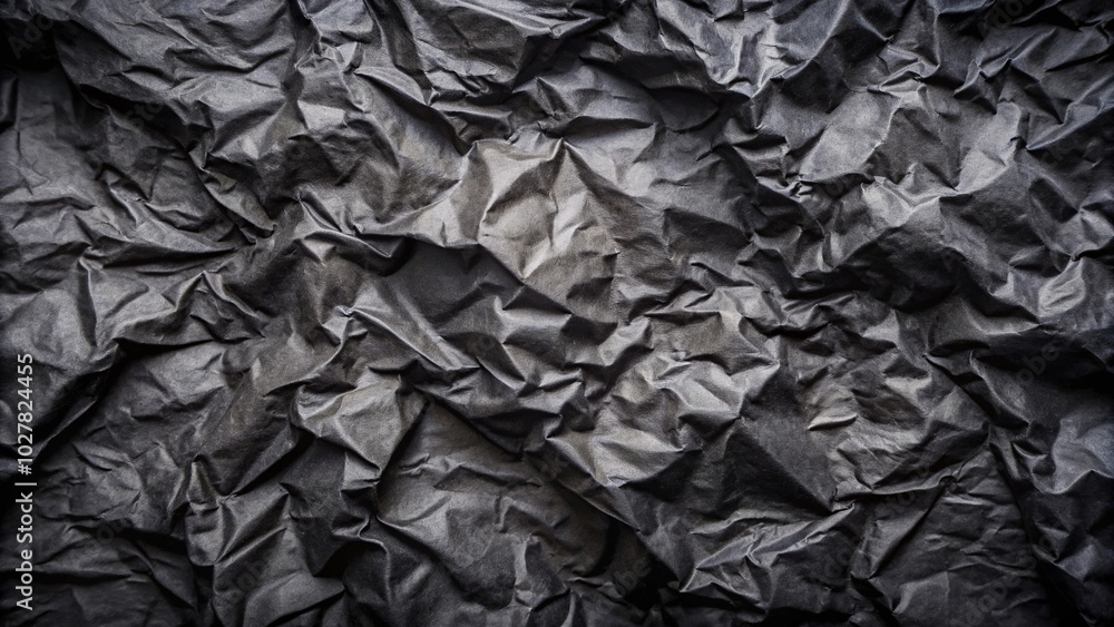 Exploring texture in black crumpled paper background aerial Exploring texture in black crumpled paper background aerial
