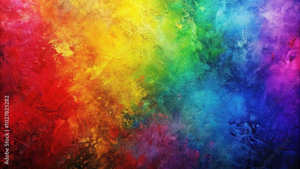 Fototapeta premium Extreme close-up abstract background with vivid red, purple, yellow, blue, and green colors in a grunge wall gradient