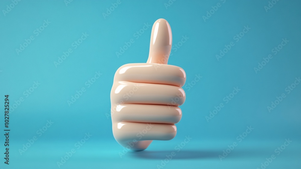Abstract 3D Render of a Thumbs Up Gesture on a Vibrant Blue Background Symbolizing Approval and Success Abstract 3D Render of a Thumbs Up Gesture on a Vibrant Blue Background Symbolizing Approval and Success