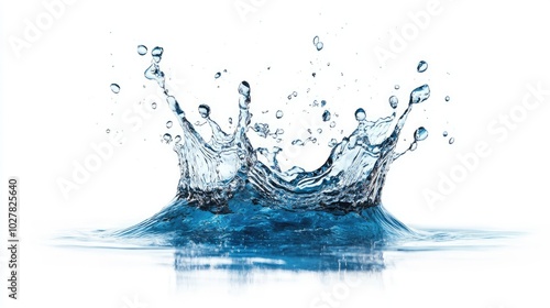 Stunning image of a blue water splash isolated on a white background, capturing the beauty and energy of the splash in mid-motion