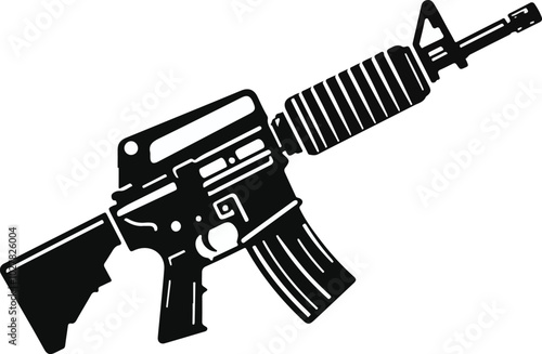 Graphic black detailed silhouette pistols, guns, rifles, submachines, revolvers and shotguns. Isolated on white background