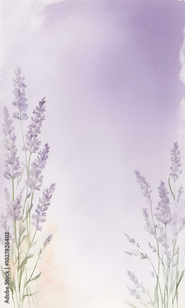 Obraz premium Lavender watercolor background for greeting cards with floral elements and soft colors