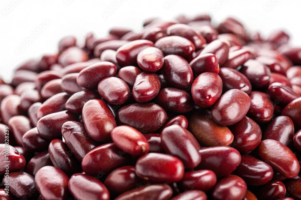 Extreme close-up of boiled azuki beans on white background Extreme close-up of boiled azuki beans on white background