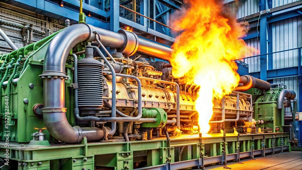 Engine of a cogeneration unit burning residual methane, electricity, renewable, fuel, efficiency, production, environment, electric, sustainability, burning, technology, turbine, energy Engine of a cogeneration unit burning residual methane, electricity, renewable, fuel, efficiency, production, environment, electric, sustainability, burning, technology, turbine, energy