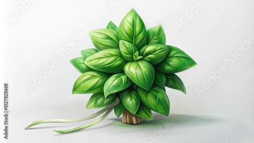 A Single Bunch of Fresh Green Basil Leaves