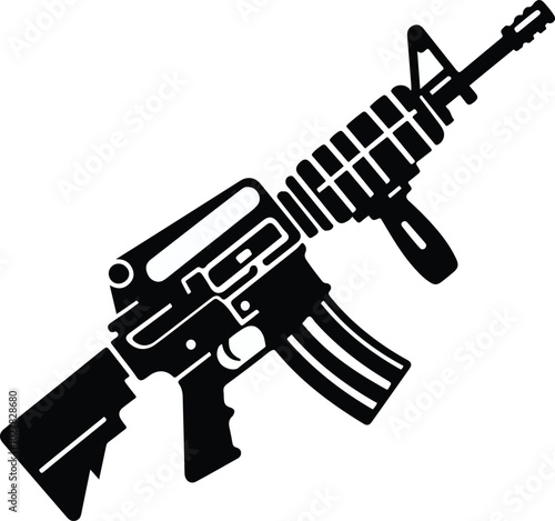 Graphic black detailed silhouette pistols, guns, rifles, submachines, revolvers and shotguns. Isolated on white background