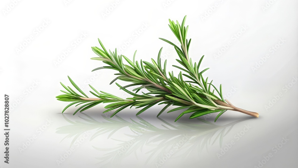 Fototapeta premium Sprig of Rosemary with Reflection on a White Surface