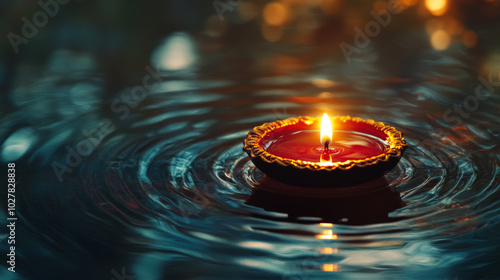 Diwali Diya Festival of Lights Indian Festival Hinduism Celebration Tradition Spirituality Hope Peace Harmony Water Reflection Copy Space