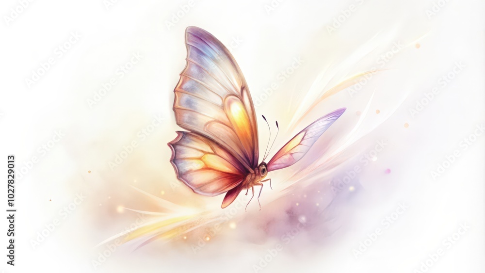 A Detailed Illustration of a Butterfly in Flight With Shimmering Wings and a Glowing Background A Detailed Illustration of a Butterfly in Flight With Shimmering Wings and a Glowing Background