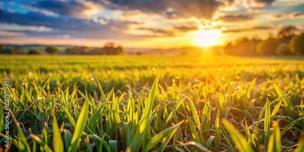 Fototapeta premium Extreme close-up of field in afternoon sunlight with nature