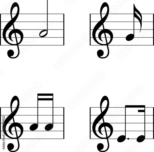 Music note icon set. Music notes vector illustration.