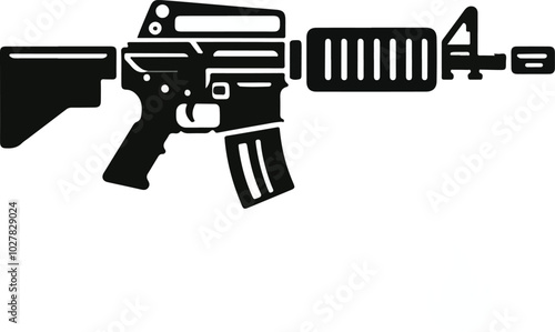 Graphic black detailed silhouette pistols, guns, rifles, submachines, revolvers and shotguns. Isolated on white background