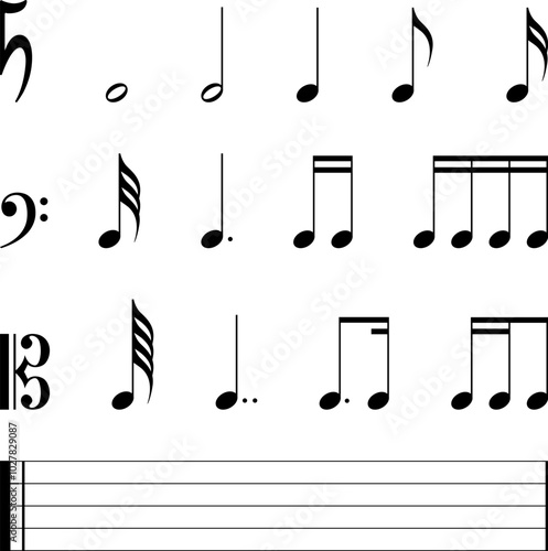 Music note icon set. Music notes vector illustration.