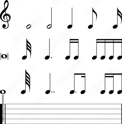 Music note icon set. Music notes vector illustration.
