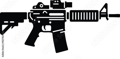 Graphic black detailed silhouette pistols, guns, rifles, submachines, revolvers and shotguns. Isolated on white background