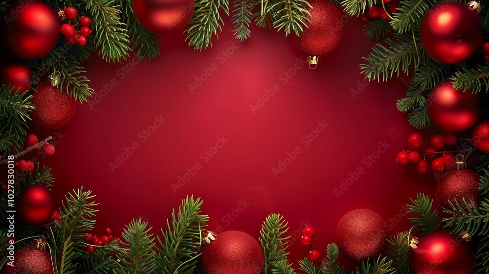 Christmas background with xmas tree and sparkle bokeh lights on red canvas background. Merry christmas card. Winter holiday theme. Happy New Year. Space for text Christmas background with xmas tree and sparkle bokeh lights on red canvas background. Merry christmas card. Winter holiday theme. Happy New Year. Space for text