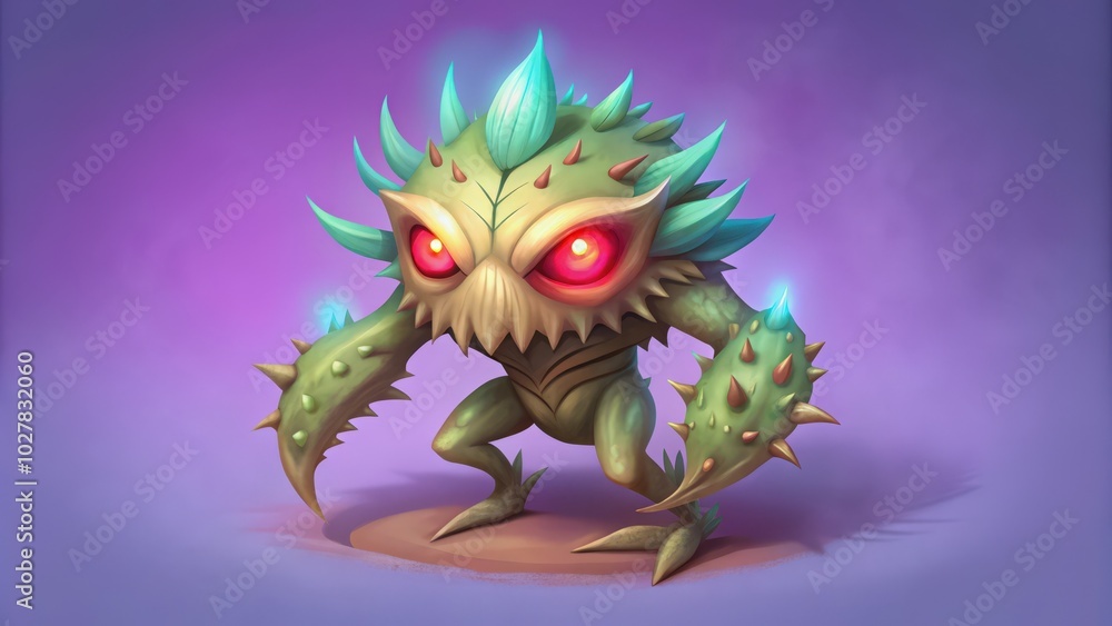Spiky Green Creature with Glowing Red Eyes Spiky Green Creature with Glowing Red Eyes