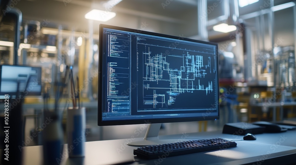 Close-up of a computer screen displaying engineering simulations and mathematical models in a tech workspace Close-up of a computer screen displaying engineering simulations and mathematical models in a tech workspace