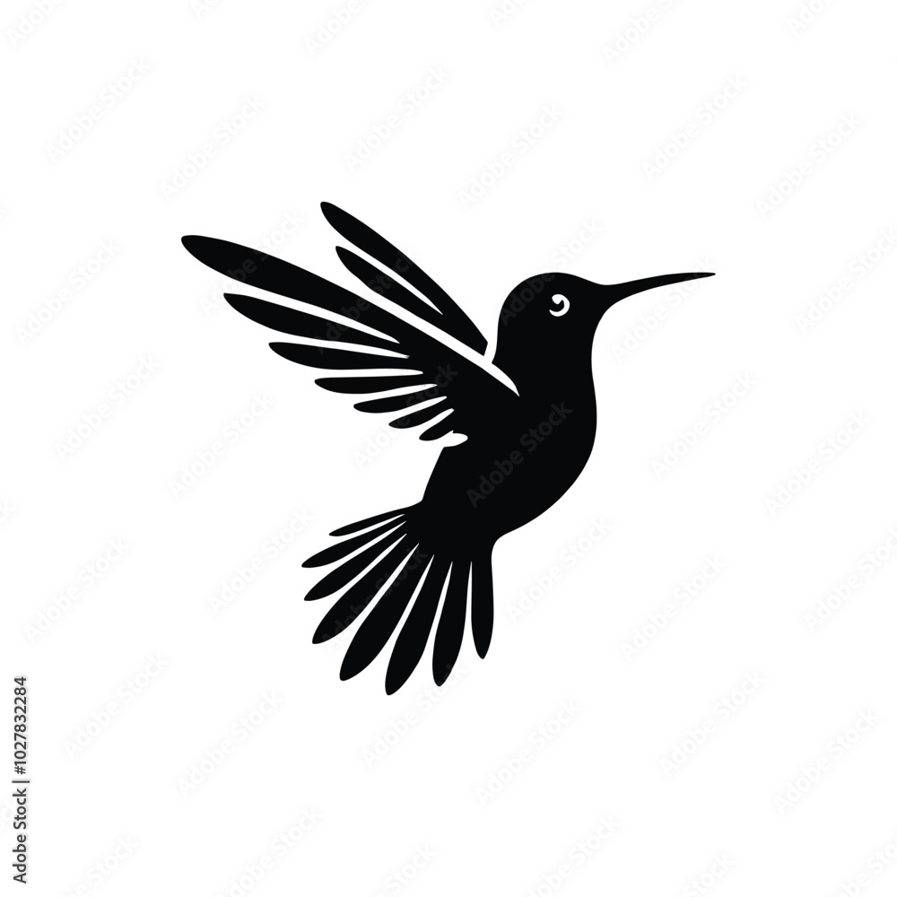 Obraz premium Hummingbird Vector Illustration – Black and White Flying Bird Graphic Design