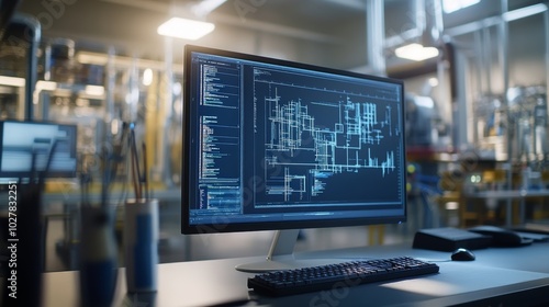 Wallpaper Mural Close-up of a computer screen displaying engineering simulations and mathematical models in a tech workspace Torontodigital.ca