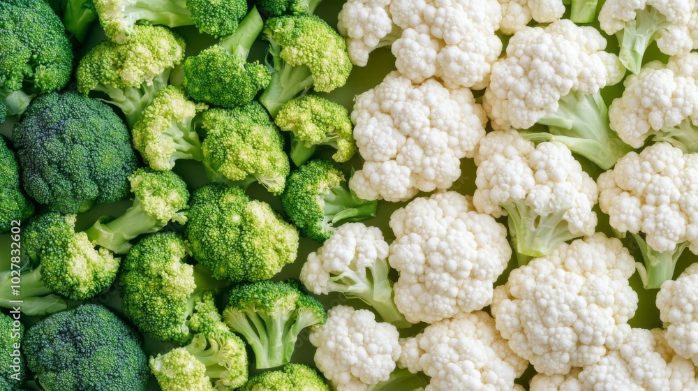 A Close-Up of Fresh Broccoli and Cauliflower Florets A Close-Up of Fresh Broccoli and Cauliflower Florets
